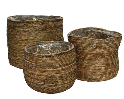 Planter jute round, Brown, medium