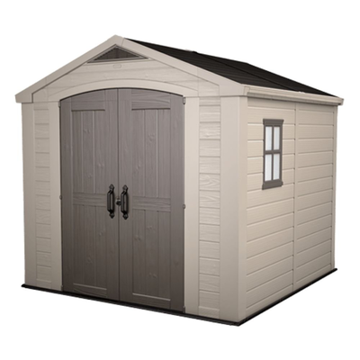 Keter factor 8x8ft πλαστική αποθήκη κήπου ρητινώδης κατασκευή με φεγγίτη, παράθυρο, διπλές πόρτες & δάπεδο, , medium