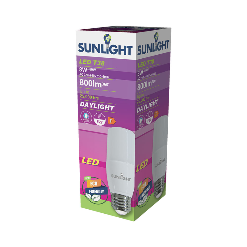 Sunlight led 8w t38 lamp e27 800lm 6500k 270° frosted, , medium-null