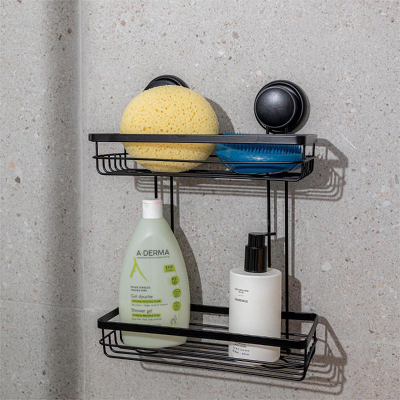 Estia bathroom shelves with suction cup 2-tier - black, , medium-null