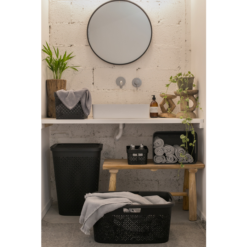 Curver terrazo laundry hamper 55l black, , medium-null