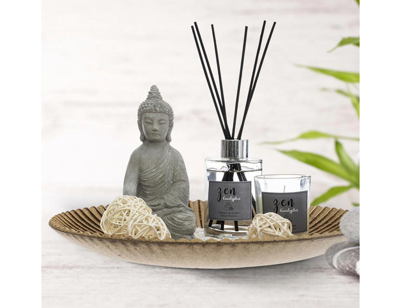 Σετ αρωματικό χώρου 7 τεμαχίων, zen σετ με αρωματικά sticks, αρωματικό κερί, δίσκο διακόσμησης και αγαλματίδιο βούδα, 31.5x16.5 cm - aria trade, , medium-null