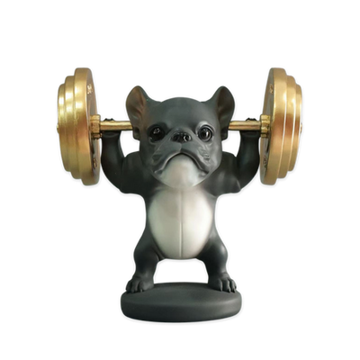 Polyresin grey gold dog Gym 25x16x25cm, , medium