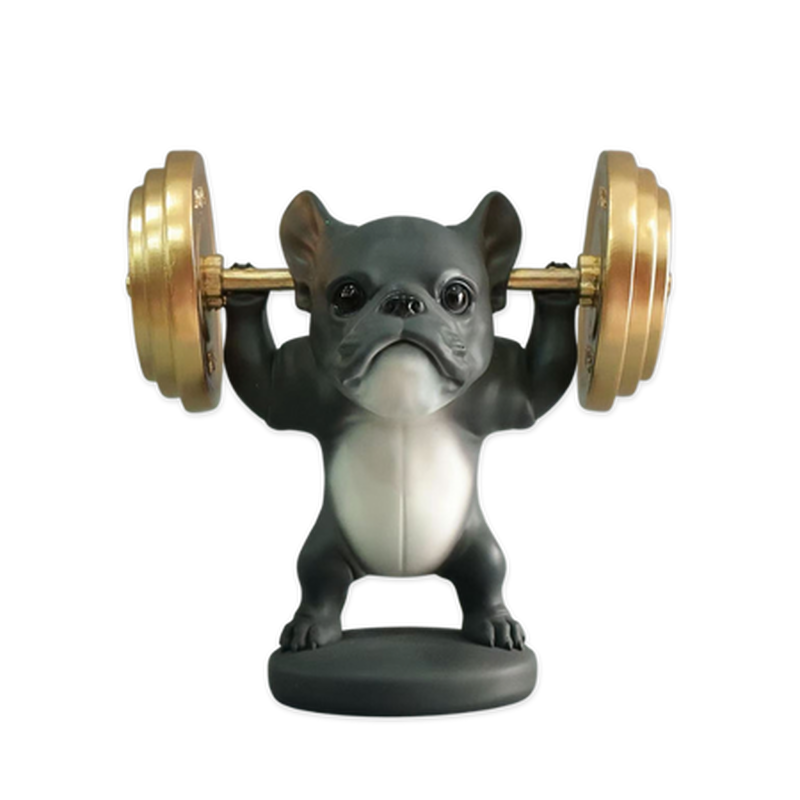 Polyresin grey gold dog Gym 25x16x25cm, , medium-null
