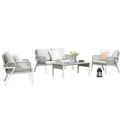 L.h garden set of 4 garden chairs aluminum white with grey cushions, , medium