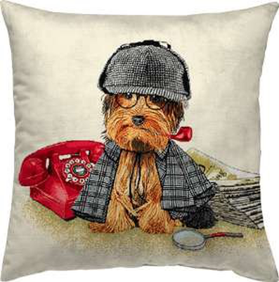 Decorative yorkshire terrier  throw pillow, Beige, medium