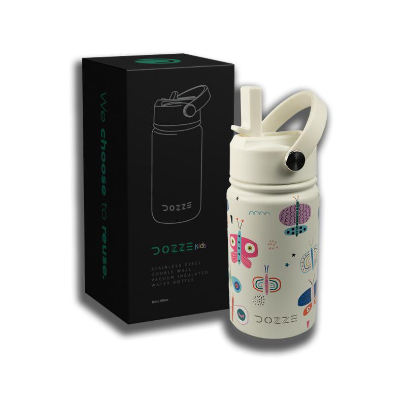 Dozze kids water bottle 355ml - butterflies, , medium-null