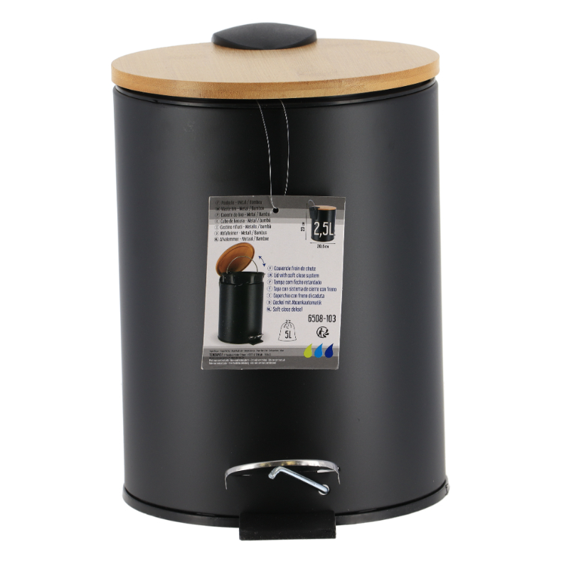 Tendance metal bin - black/bamboo, , medium-null