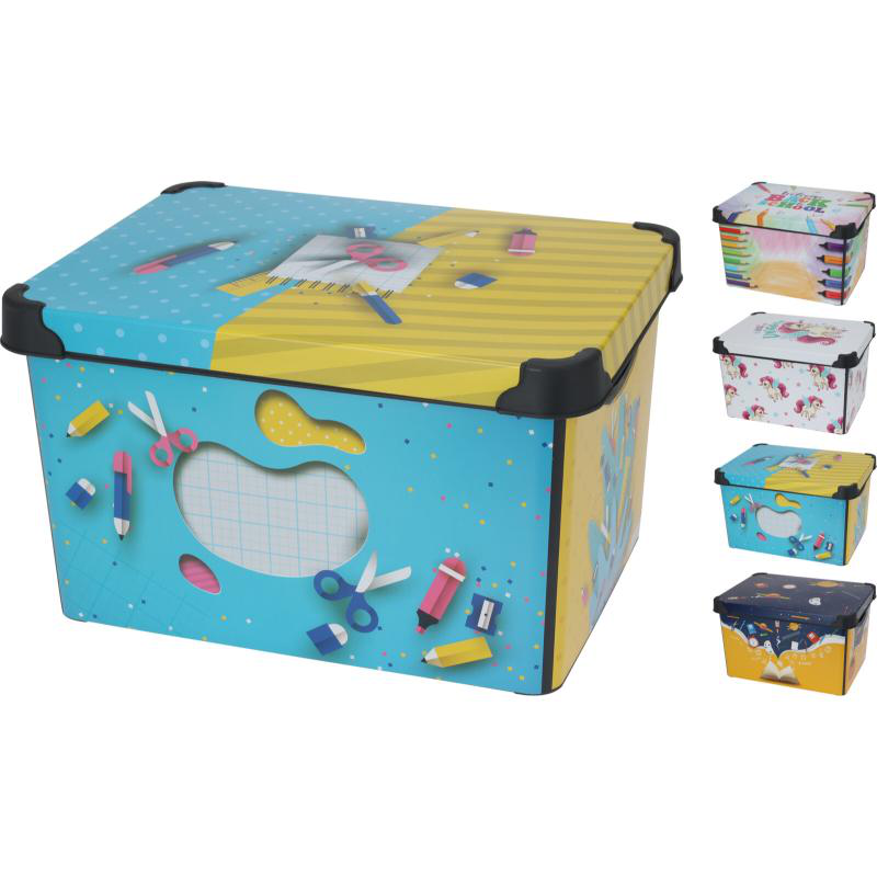 Storage box 22l with lid - assorted designs, , medium-null
