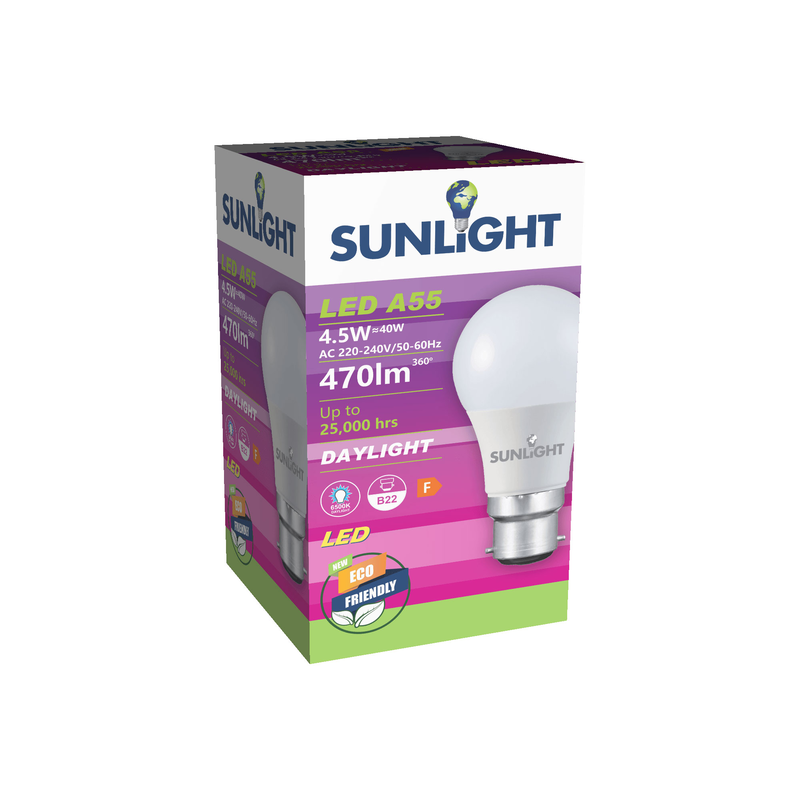 Sunlight led 4.5w a55 lamp b22 470lm 6500k frosted, , medium image number null