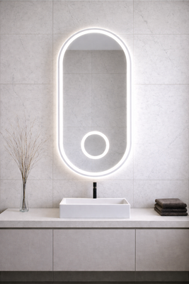 Bilbao curve led mirror 100x50cm with magnifying mirror, , medium