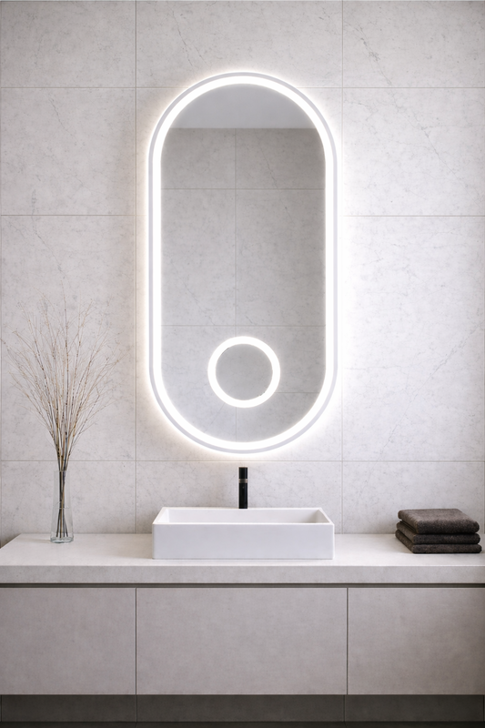Bilbao curve led mirror 100x50cm with magnifying mirror, , medium-null