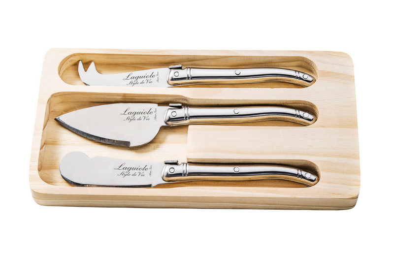 Laguiole premium line cheese knives stainless steel set in wooden tray, , medium image number null