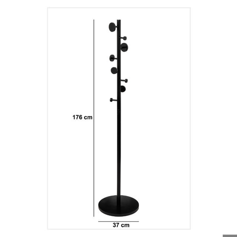 Five coat rack with 8 wooden hooks - black, , medium-null