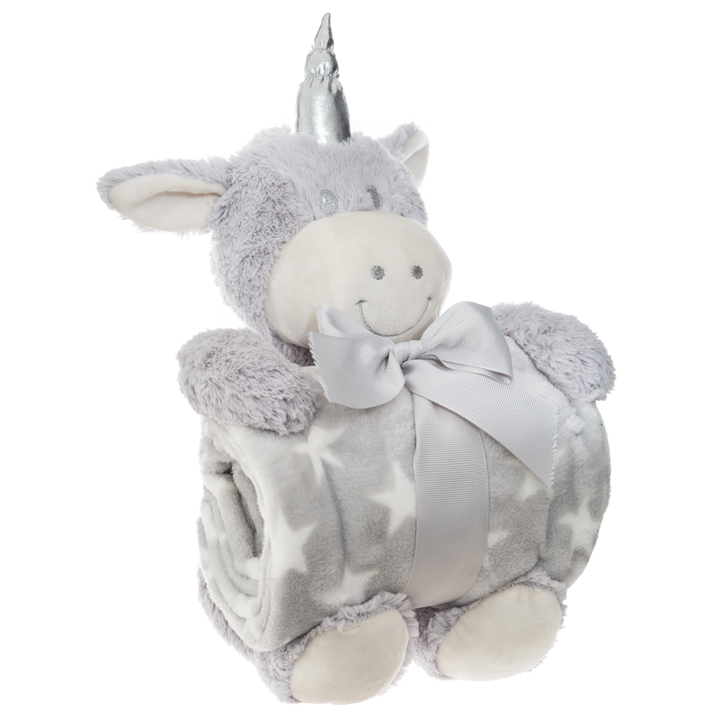 Kid blanket with unicorn plush 2 assorted colors, , medium-null