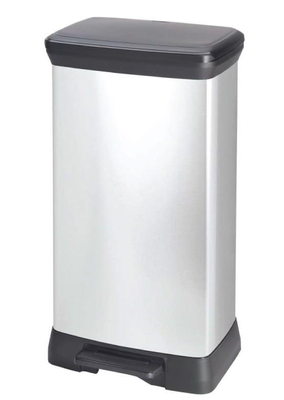 Curver pedal bin rectangular 50l - black/silver, , medium