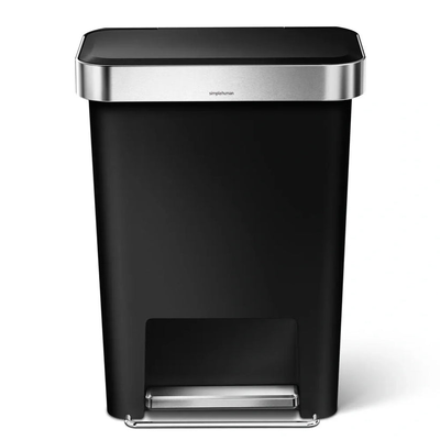 45l rectangular step can with liner pocket plastic black, , medium