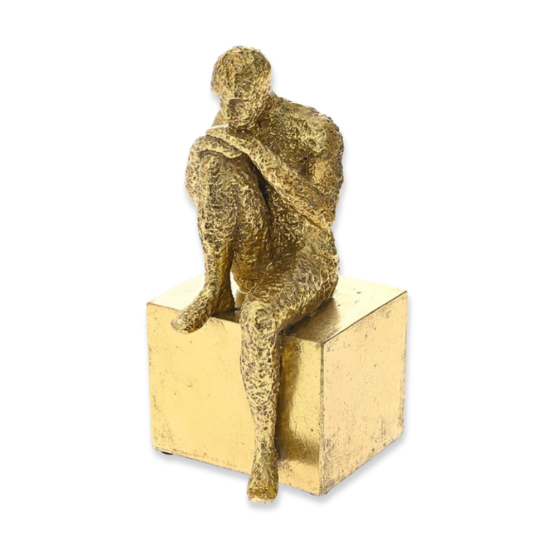 Gold polyresin sitting man statue 10x12x22 cm, , medium image number null
