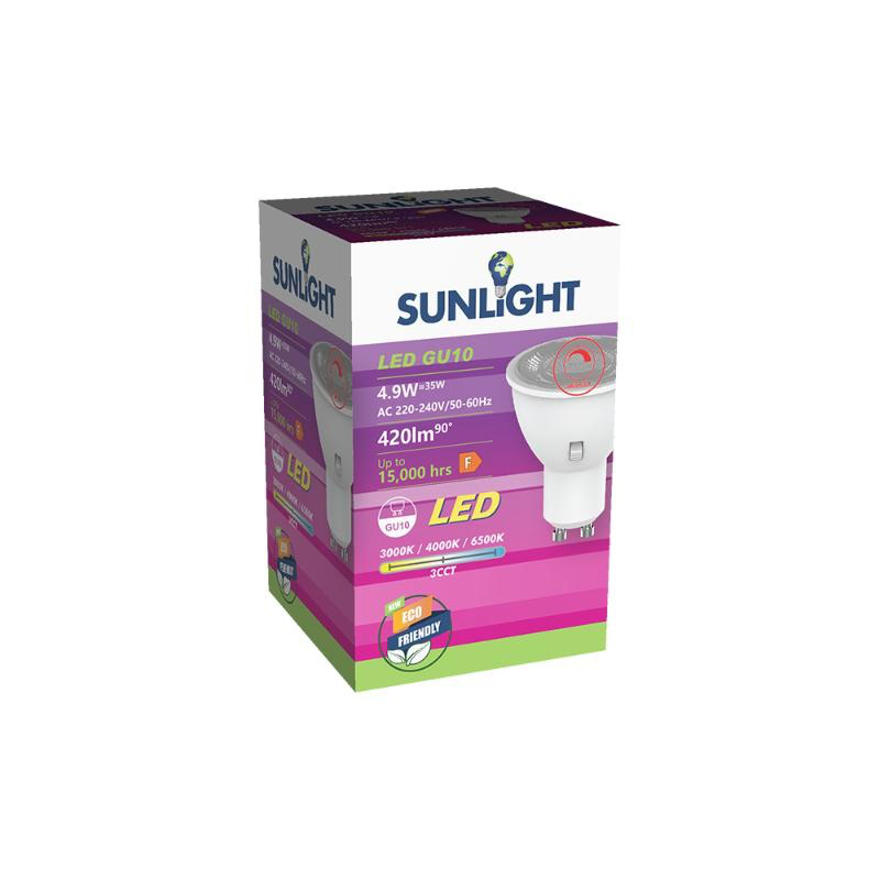 Sunlight pro led 4.9w lamp gu10 dimmable 420lm 3cct (3000k/4000k/6500k) 60&deg;, , medium-null