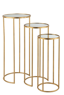 Set of 3 side tables leo mirror iron gold, , medium