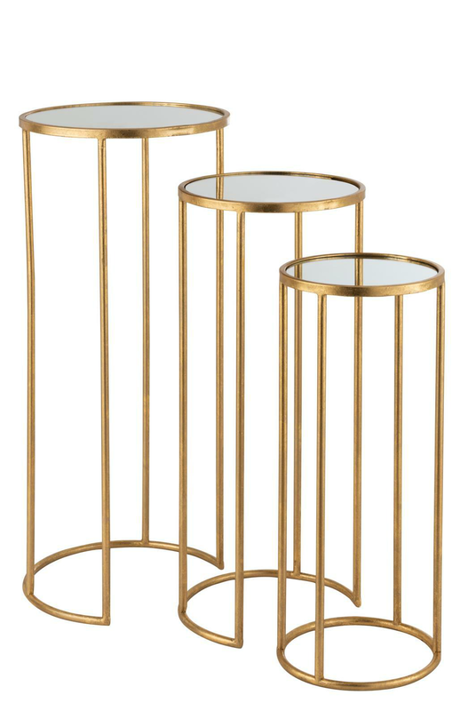 Set of 3 side tables leo mirror iron gold, , medium-null