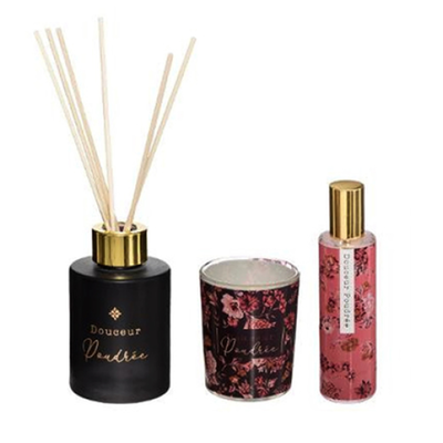 Fragrance set liquid with sticks, spray and candle, , medium