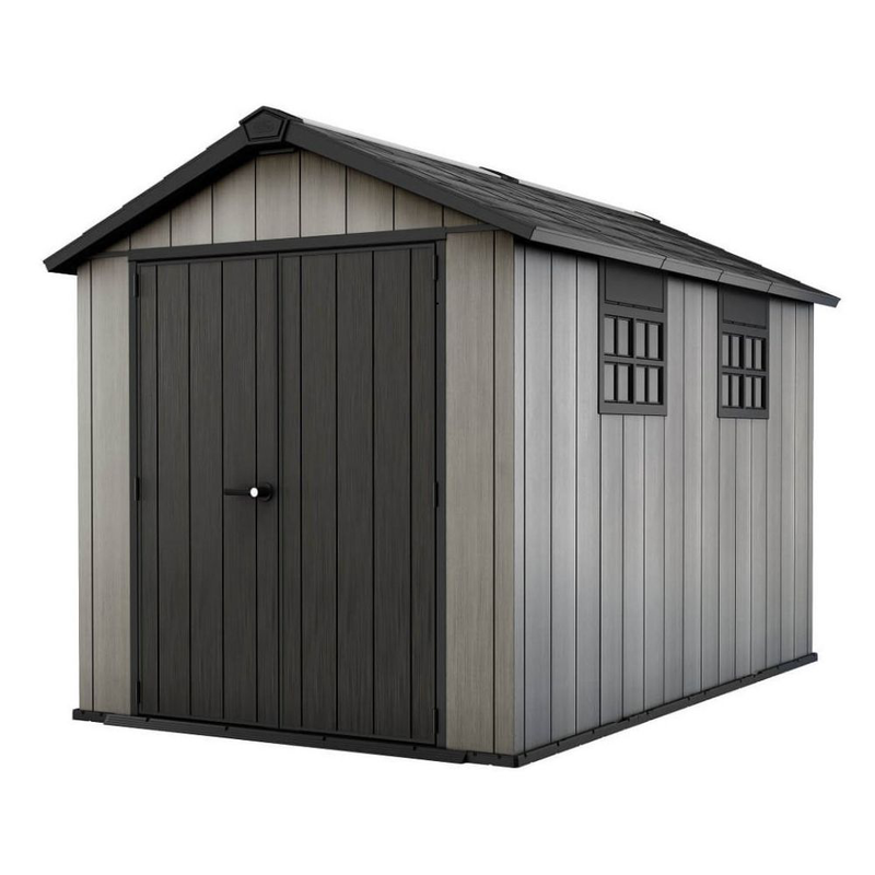 Keter oakland εξωτερική πλαστική αποθήκη κήπου 7.5x11ft με διπλό τοίχωμα, δάπεδο, 2 παράθυρα & φεγγίτη 230 x 324 x 242 cm, , medium-null