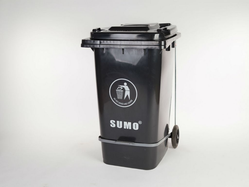 Product image: Σκούρο γκρίζο πλαστικός κάδος απορριμμάτων 120l με πενταλ, , medium-null