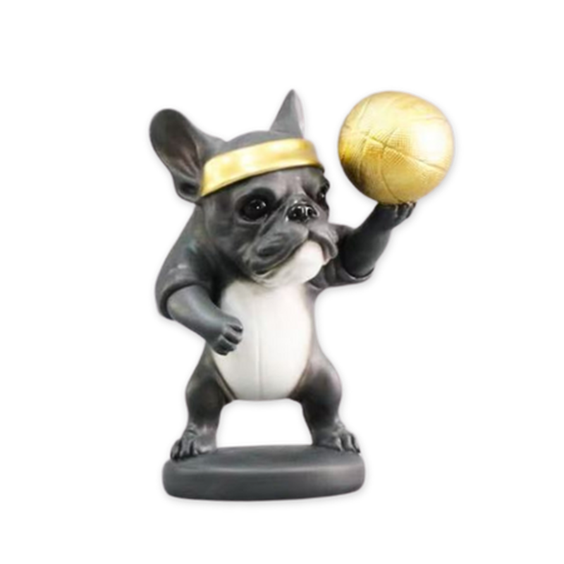 Product image: Polyresin grey gold dog playing basketball 23x13x23cm, , medium-null