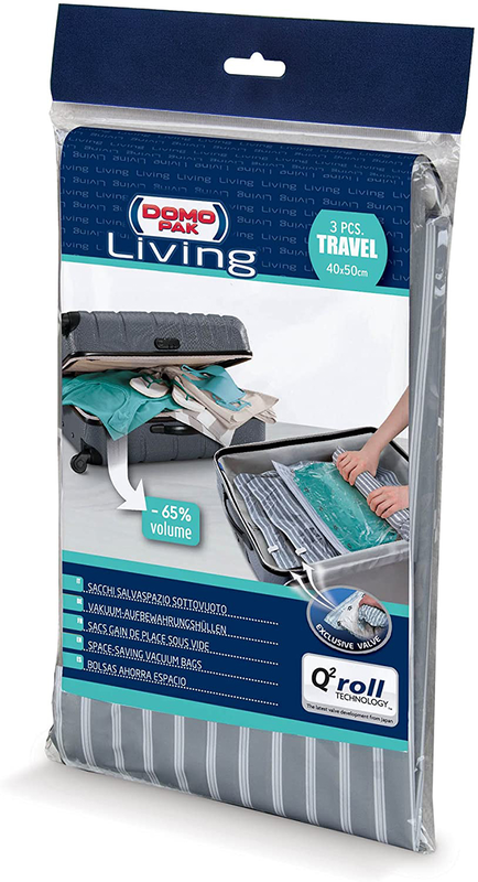 Domopak vacuum travel bags valves medium 3pcs 40x50x2cm transparent, , medium image number null