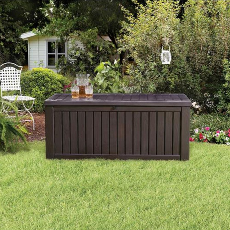 Product image: Keter rockwood κουτί αποθήκευσης 570l καφέ που λειτουργεί και ως κάθισμα για 2 ενήλικες-null