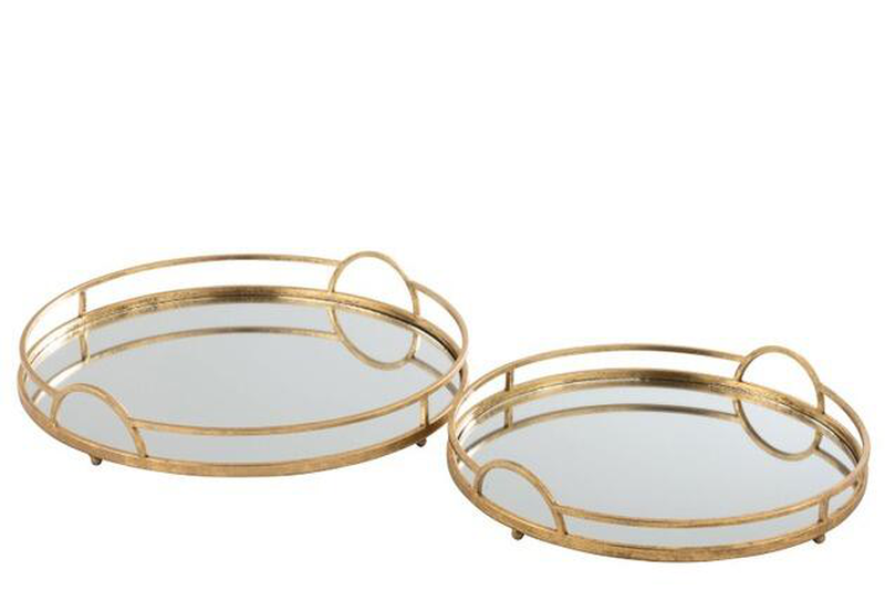 Tray round mirror iron gold - large-null