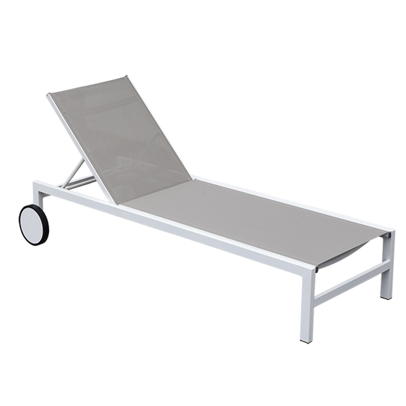 L.h garden aluminum sunbed with 2 wheels 190x64xh34.5-86cm white, , medium image number null
