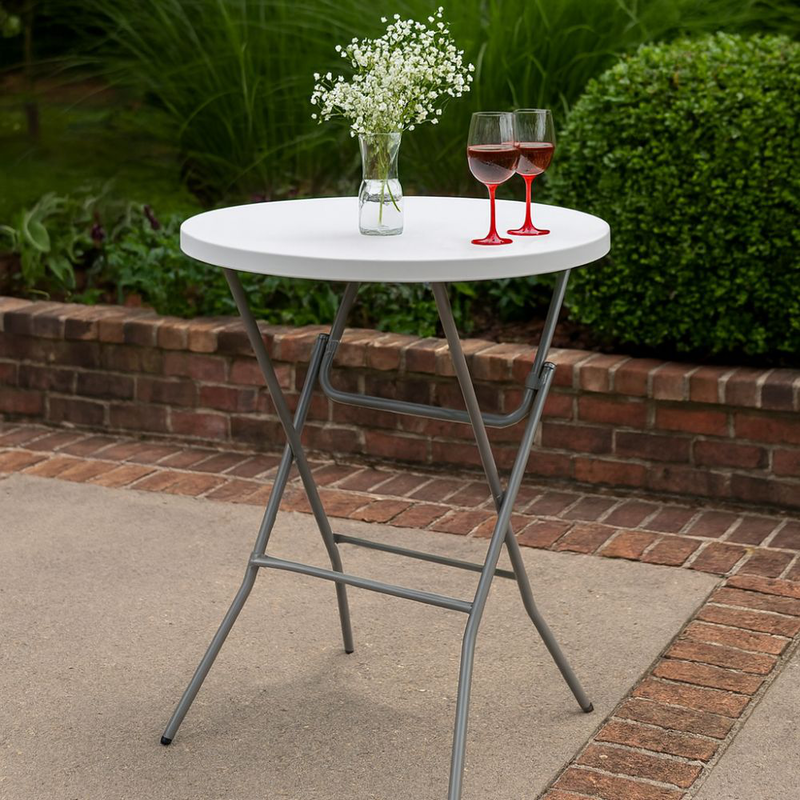 Αναδιπλούμενο στρογγυλό πλαστικό τραπέζι 80x110cm από ανοξείδωτο χάλυβα, άσπρο, , medium-null