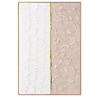 Wall painting with beige-canvas frame in white-beige 62x4.5x92cm., , medium
