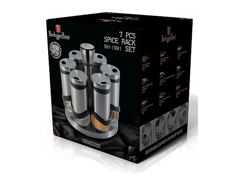 Product image: Berlinger haus σετ θήκες μπαχαρικών 7 τεμαχίων, με περιστρεφόμενη βάση και 6 θήκες χωρητικότητας 120ml, bh-1991 - berlinger haus, , medium-null