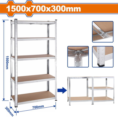 Μεταλλική ραφιέρα αποθήκευσης 5 ραφιών 150x70x30cm, , medium