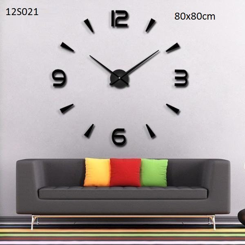 Product image: Ρολόι τοίχου diy με αυτοκόλλητα ψηφία 3d μαύρο 80x80cm 12s021, , medium-null