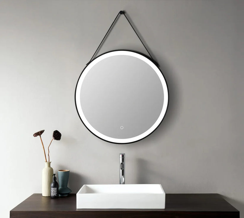 Round led mirror with black frame, , medium image number null