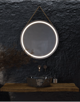 Circle rope with led mirror, Rope Color: Black, medium