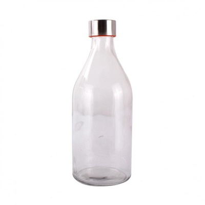 Glass round water bottle with metal cap 1l, , medium