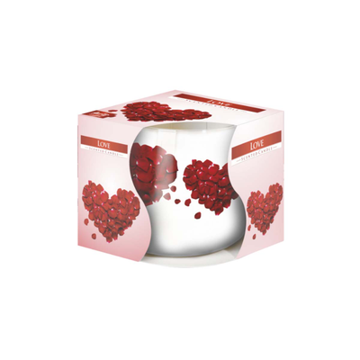 Aromatic candle in a glass with heart design 20h, Red, medium