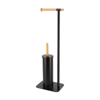 Tendance freestanding bamboo toilet paper and toilet brush holder - black, , medium