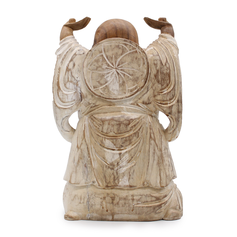Happy buddha hands up whitewash 40cm, , medium-null