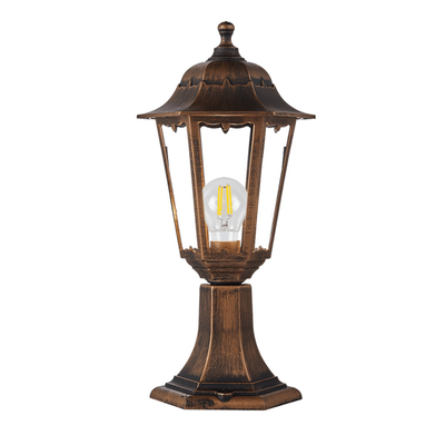 Sunlight 1xe27 hexagonal lantern post light brushed gold ip44 l222xh465mm, , medium