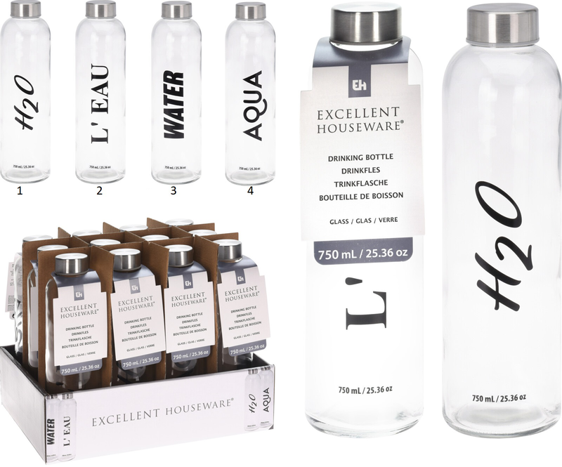 Drinking bottle 750ml 4 assorted colors, , medium-null