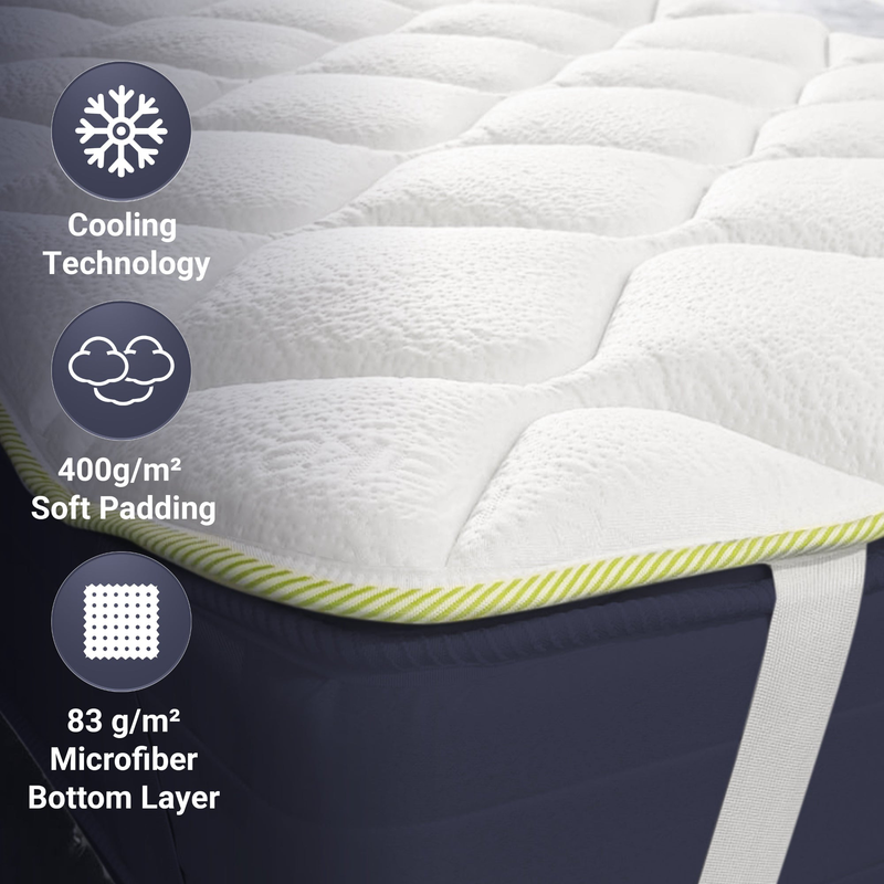 The white stone topper refreshing single with elastics | mattress topper 80 x 190 with cooler technology and orthopedic properties | height 4 cm | breathable and antibacterial fabric-null