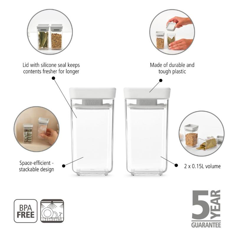 Brabantia tasty square canister 0.15l set of 2 - light grey, , medium image number null