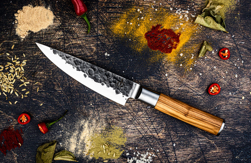 Forged olive wood chef's knife 440c japanese steel 16cm, , medium-null