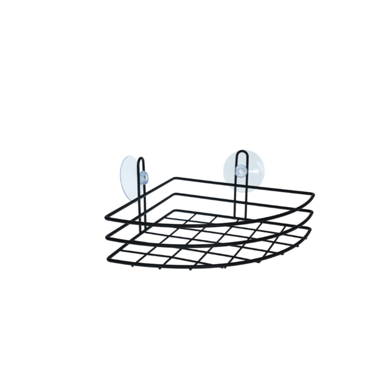 Shelf-basket for bathroom accessories corner black, , medium-null
